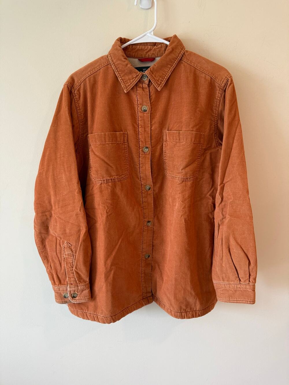 Woolrich Button Up Shirt Jacket Women's Large Orange Corduroy Long Sleeves